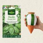 Kit de jardinage - Kit semis Basilic Grand Vert + Olla Rayé Vert et Blanc - face recto